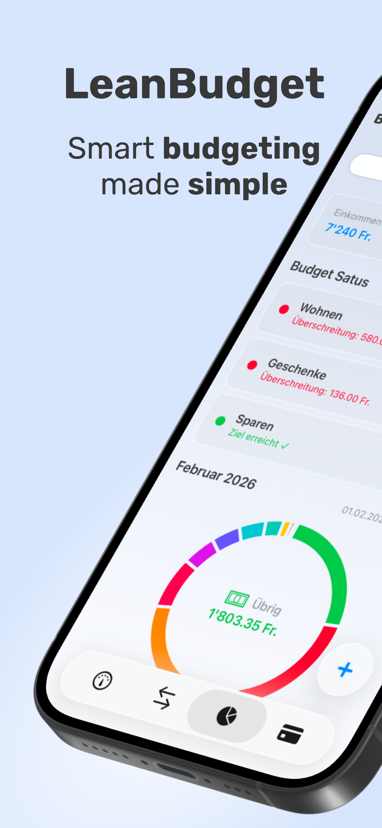LeanBudget transaction entry screen